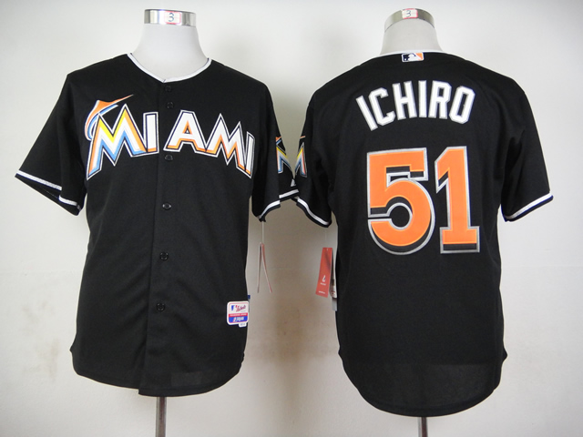 Men Miami Marlins 51 Ichiro Black MLB Jerseys